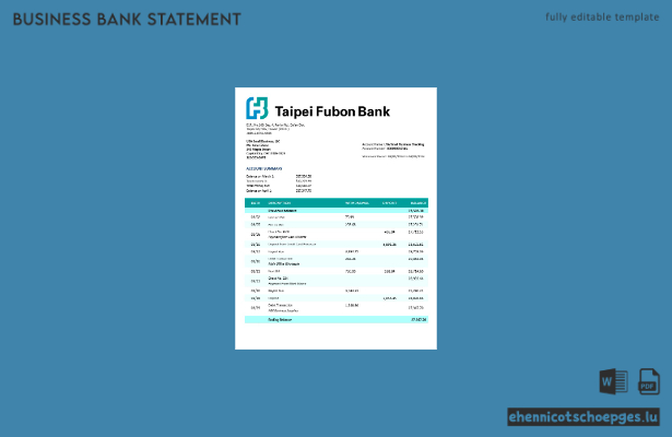 Beispiel eines Kontoauszugs vom Firmengirokonto der Taipai Fubon Bank (Word- und PDF-Datei)